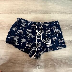 Jenni Navy Palm Drawstring Shorts
